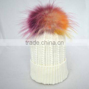 Myfur Elegant Women White Color Wool Blend Hat and Cap With Fur Ball Top photo-4