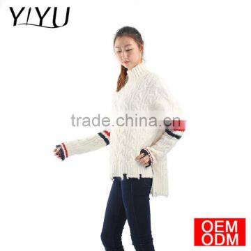 High School Unifrom Women Tassel Hem Turtleneck Cable Knit Sweater photo-3