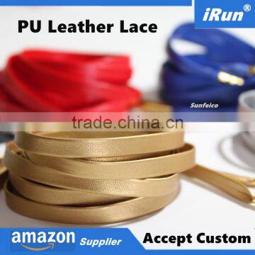 Ultra Premium PU Leather Sheepskin Shoes Laces - Faux Lambskin Leather Shoelace w/Gold Aglet Tips - Accept Custom All Sizes