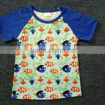 summer children's boutique fish print t shirt boy short sleeve clothes remake