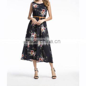 Polyester One-piece Dress Big Pendulum Type & Different Size for Choice & Belt & Mid-calf Printed 86276 photo-4