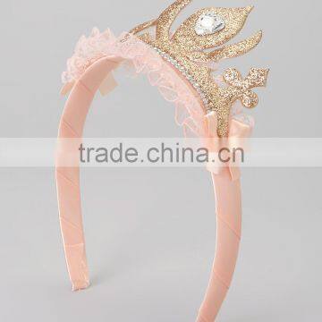 New Pink Baby Girls Gold Heart Crown Adorable Kids Headband Cute Girls Accessories For OEM HA90423-28