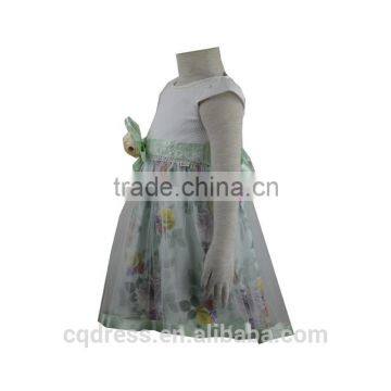 Flower Dream Green Pearl Neckline Gauzy Bubble Kids Dress photo-2