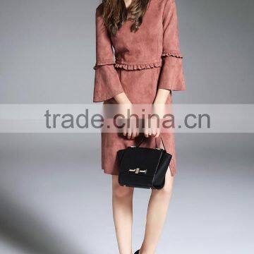 Women's Spring/autumn New Style Slim Fit Suede Dress photo-5