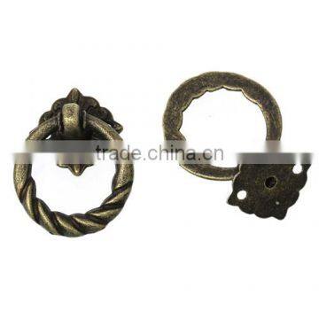 Antique Bronze Circle Ring Small Jewelry Wooden Box Case Cabinet Pull Handle Knobs photo-2