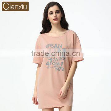 2017 Popular Qianxiu Wholesale Women Lady Half Sleeve Sweet Comfort Kknee Length Sleeping Gown