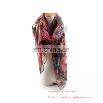 2016 Solid Polychrome Lily Printed Scaf Ladies Rural Style Viscose Shawl