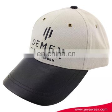 Accept Custom Factory Wholesale Heavy Brush Cotton Plain Embroidery Hat With Leather Visor