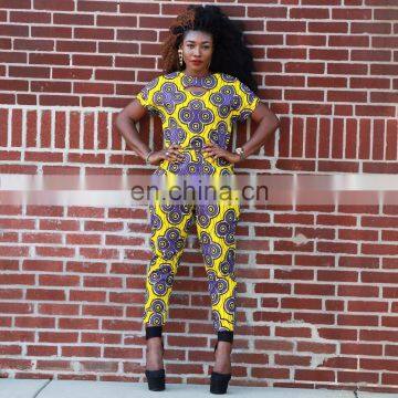 Super chic look African print Jumpsuit with the front cut out, elastic waist and side pockets