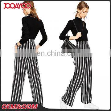 Wholesale High Waisted Vertical Black And White Stripe Lady Pants Wide Leg New Style Women Trousers