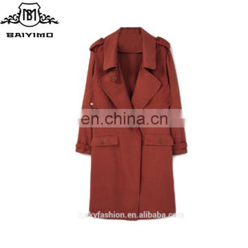 loops on the shoulder and cuffs turn down collar women long coat