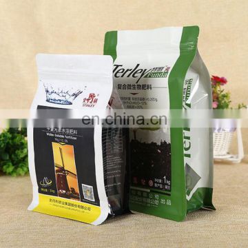 China manufacture 8 sides sealing flat bottom fertilizer packaging bag with zip lock