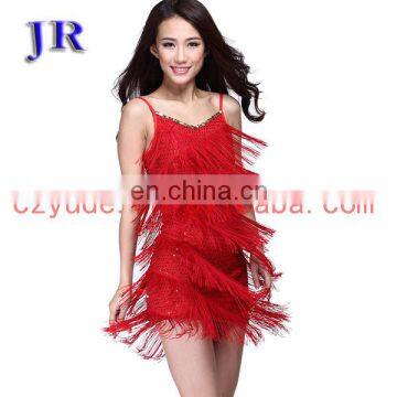 L-7004 Ballroom shiny fabric tassel latin dance costume skirt