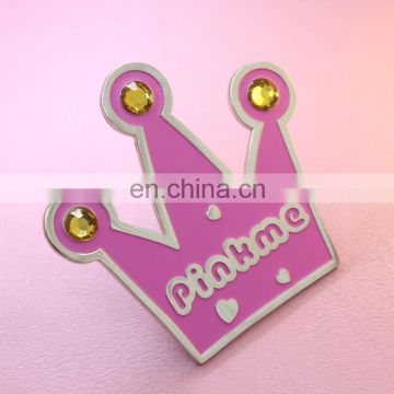 customized cute crystal crown metal pin badge decorated clothes promotion