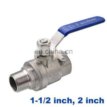 High Quality Type Two Ball Valve Stainless Steel DN40/DN50 1-1/4" 2 Inch Male to Female Thread SS304 316 2 Way Ball Valve