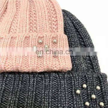 Pompom winter hat custom stock sale knit girls knitted metal-decorated