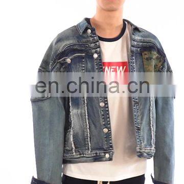 DiZNEW Custom Blue Denim Drop Shoulder Oversized Fray Jacket Men