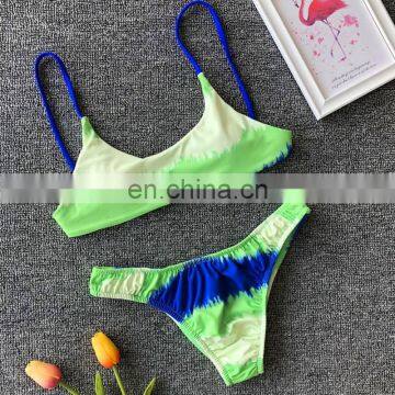 2019 New Gradient Triangle String Beach Bikini Women Sexy Sling Bandage Low Cut Swimwear Mujer Thong Padded Swimsuit