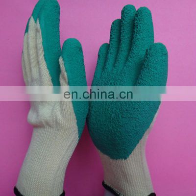 Cotton Lined Green Latex Safety Production Grip Gloves