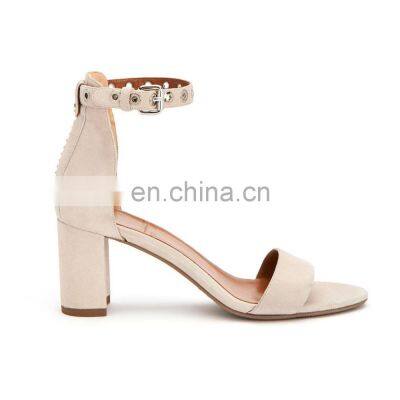 Pakistan wholesale fancy block high heel sandals women low price ankle strap shoes (LAJHL0004)