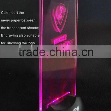 Led illuminated menu holder led acrylic display