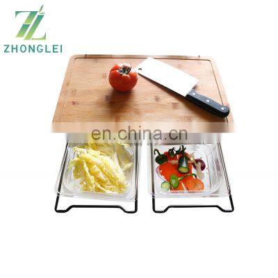 Multifunctional Bamboo Cutting Board Chopping Board With 5 Storage Container Racks Kitchen Wood Food Plate