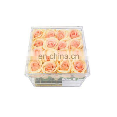 Acrylic Flower Box Pot Wedding Flower Holder 16 Hole Rose Storage Box With Lip stick Drawer