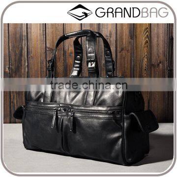 high quality sheep leather black rolling travel duffel bag organizer for men