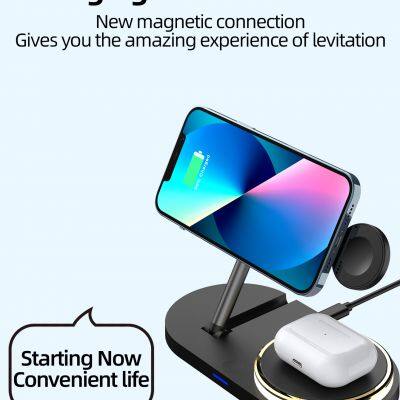 15W 5-in-1 Foldable Wireless Charging Station Ring Light With Base Wireless Charging Phone Holder