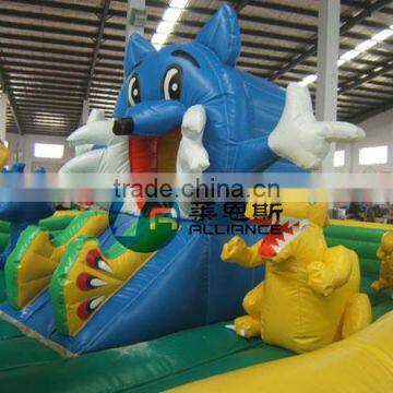 exporting standard qualityinflatable castle 5x8m blue cat bouncy castle