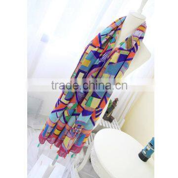 Colorful Tassels Printed Women Lady Daily Holiday Travelling Pashmina Shawl