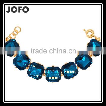 Bridal Wedding Jewelry Blue Square Shape Crystal Gold Chain Bracelet