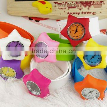 Star-shaped colorful silicon watch, papa watch, slap on watch