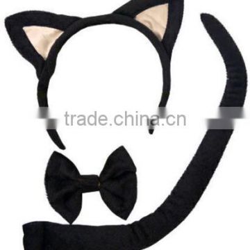 Hen Party Cat Tail, Ears & Bow Tie Set Black Fancy Dress Costume Accessory H074