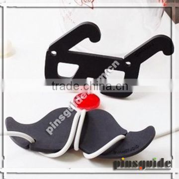 Manufacturer 2014 New Creative Soft PVC Mustache Shape Earphone Wire Winder