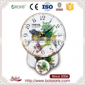 Nostalgia style elegant flowers pattern mdf canvas pendulum wall clock