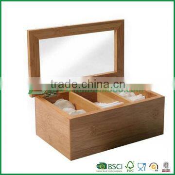 Bamboo wooden storage box with 3 equal sections