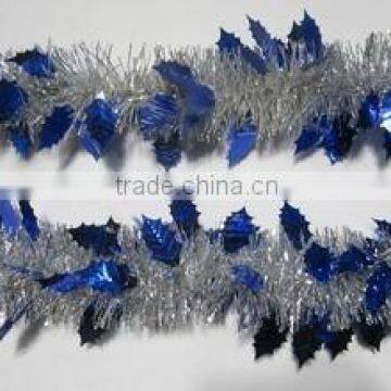 Hot Sale Cheap Tinsel Decoration with Blue Leaf Ornaments