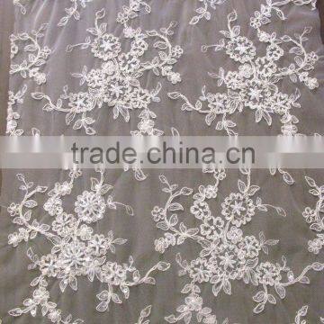 embroidery fabric lace with beads and stones /african cotton lace with factory price for bridal dress