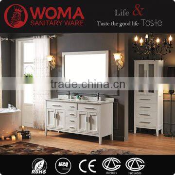 Double Sinks Bathroom Cabinet White color Oak Wood Vanity Made In China No.1001C