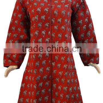 Jaipuri Hand block Printed Cotton Long Women's Coats /Kantha Jacket