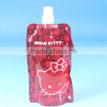 Plastic stand up liquid packaging bag with different charm shape bag with spout