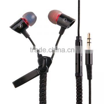 Real awesome metal zipper in-ear earphone with stereo sound effect and customized logo