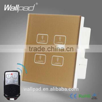 Hot Sales 4 Gang Remote Wallpad Gold Tempred Glass Switch LED Wireless 4 Gang 2 Way Remote Touch Double Wall Light Switch