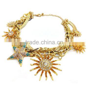 18K gold plated abstract statement necklace stars and sun statement necklace