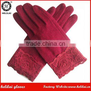 Factory Wholesale Price Ladies Red Lace Cuff Wool Gloves