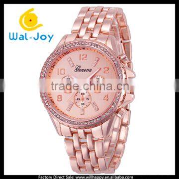 WJ-4931 multicolor alloy strap trendy luxury three circles dress Geneva lady watch