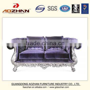 Silver Exquisite Carved Purple Velvet Hotel Fabric Sofa photo-5