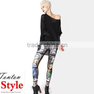 cheap womens custom sublimation digital multi color printed seamless capri leggings