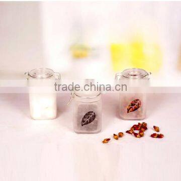 hot sale frosted glass mini canister with metal clip and glass lid